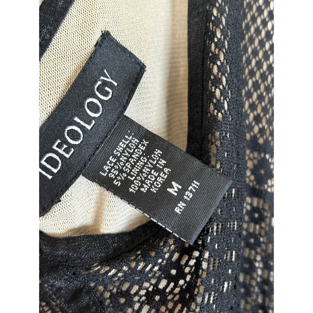 IDEOLOGY Lace Sheath Dress Medium Black W/ Beige Underlayer Cocktail Sleeveless - Picture 5 of 7